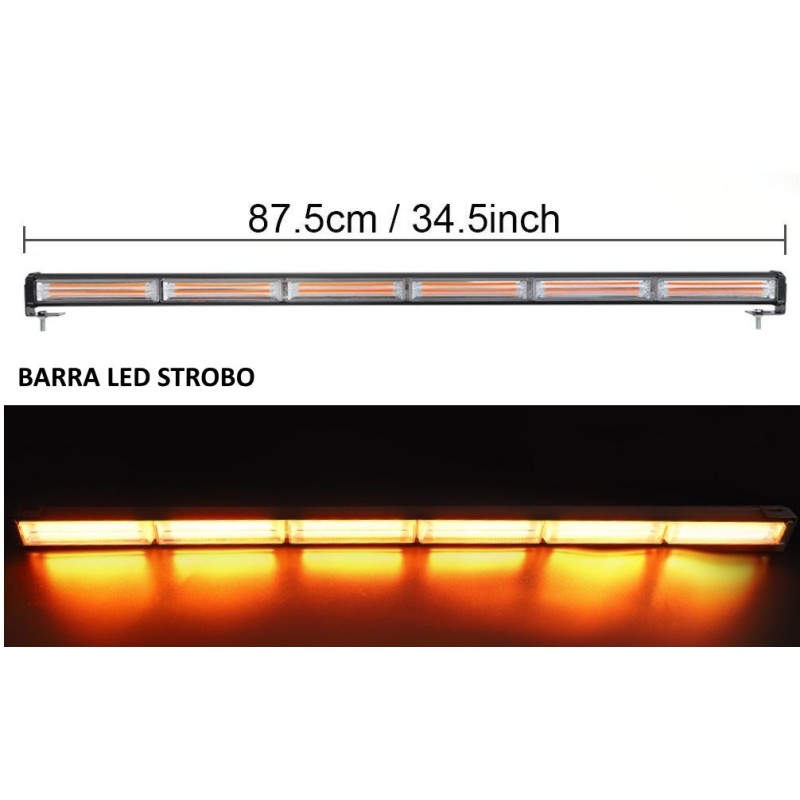 Barra Led Strobo 90 Cm Lampeggiante 10-50V Di Avvertimento Arancione Mezzi Soccorso Emergenza