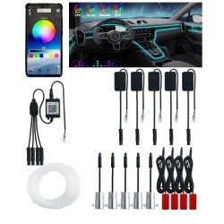 Kit 5 Pezzi WIFI RGB 8 Metri Interni + 4 Luce Ambiente Auto Decorativa Fibra Ottica Cruscotto